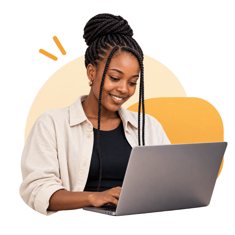 Professional working on laptop, ZolaHub Mail illustration.